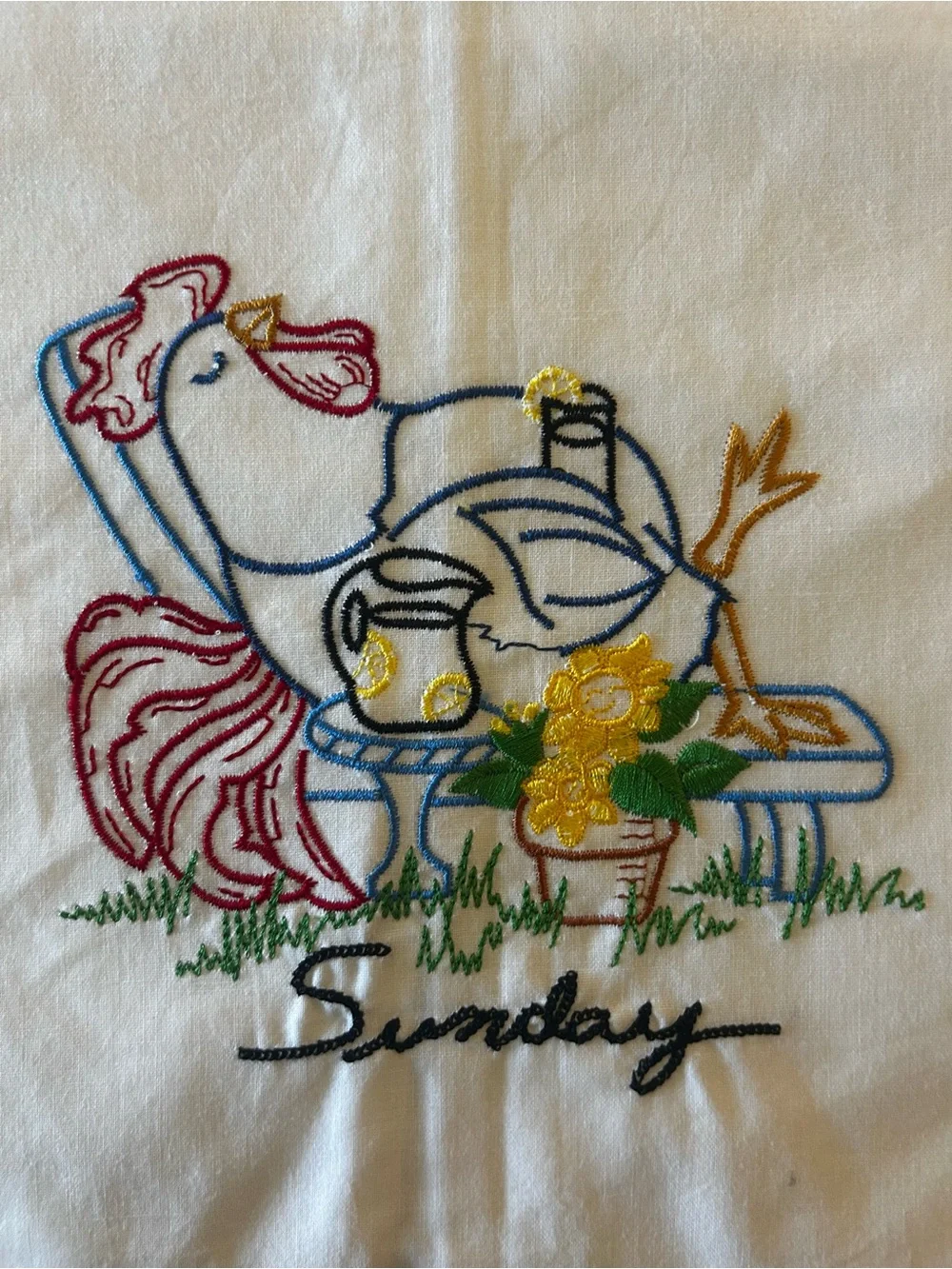 Set Of 7 Days A Week Rooster  Hand Embroidered Tea Towels - New In Packaging